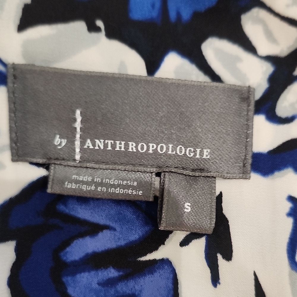 Anthropologie Maeve Classic Surf Top Blue Black Tropical Button Down Resort Top - Picture 2 of 10